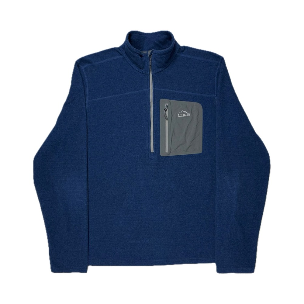 LL Bean blue grey front pocket north ridge 1/4 zip fleece sweatshirt mens XL